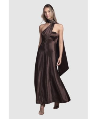 Women's Satin Scarf Detail Maxi Bridesmaid Dress