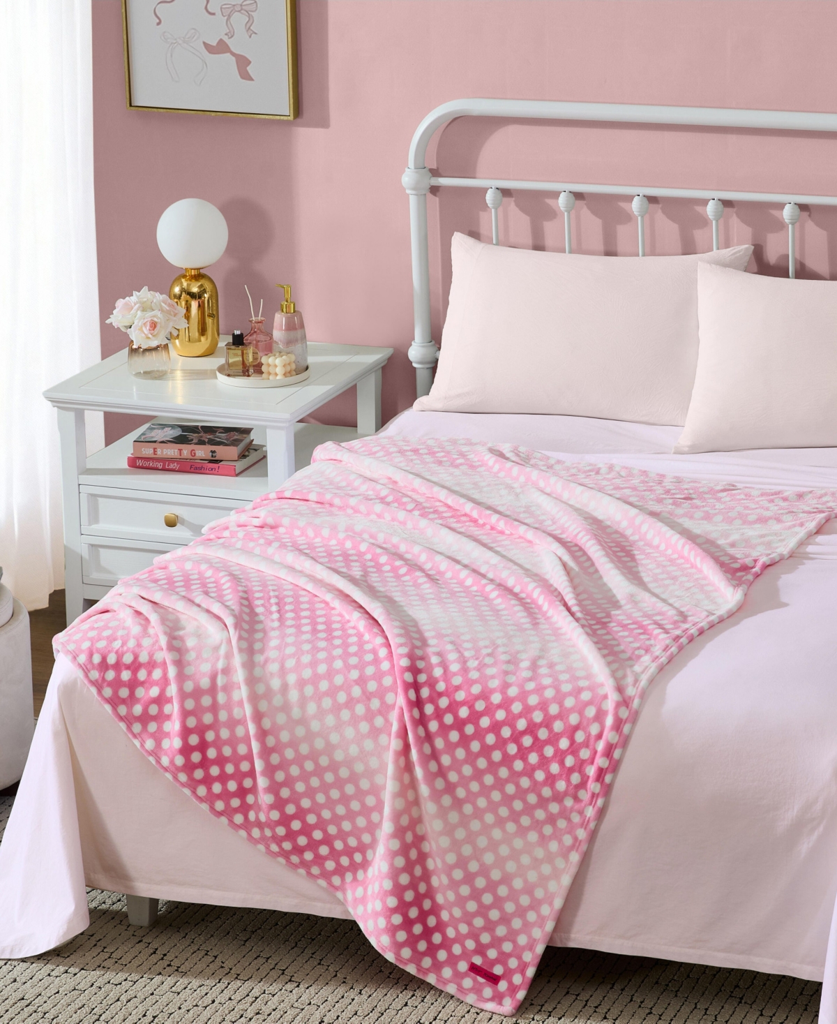 Betsey Johnson Ombre Dots Printed Plush Throw, 70" X 50"