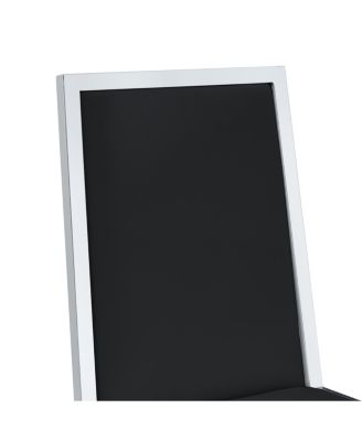 2-pack Black PU dining chairs with silver metal legs.