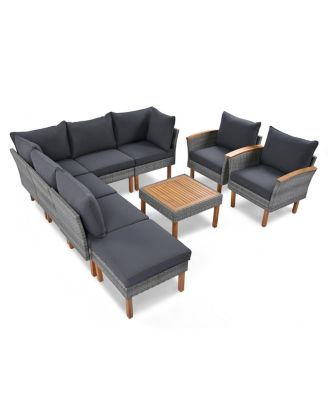 9-Piece Outdoor Patio Wicker Furniture Set with Acacia Wood Legs