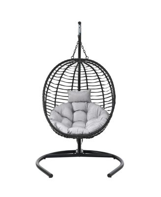 Folding Egg Chair with Stand, Indoor/Outdoor Wicker Hammock Swing Chair