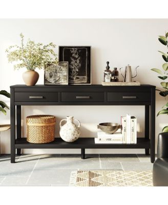 Streamdale 59.1" Farmhouse Entryway Table with 3 Drawers & Bottom Shelf