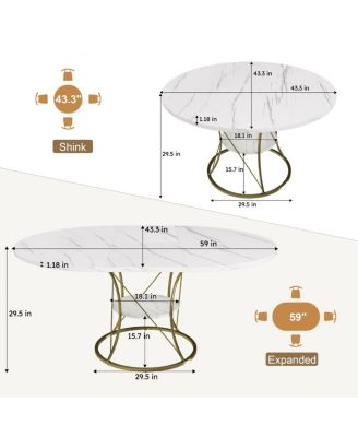 43" Round Extendable Farmhouse Dining Table w/ Storage Shelf