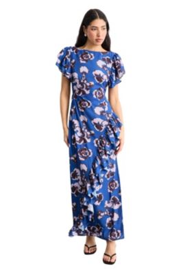 Women's Side Split Ruffle Detail Maxi Dress