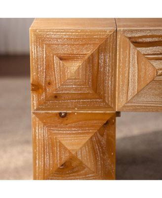 Rustic Geometric Relief Coffee Table - Solid Wood & MDF