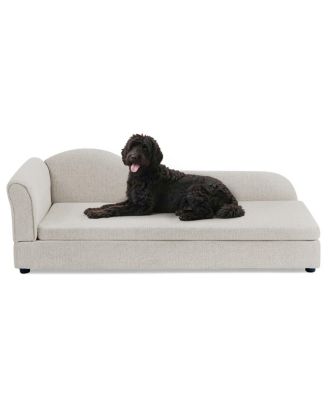 Modern Oversized Linen Dog Sofa, Irregular Wave Backrest Single Armrest Pet Bed for Large Dogs