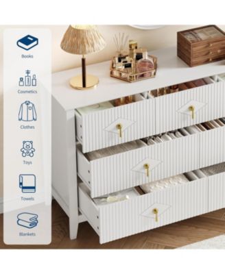 Fluted Dresser, 7 Drawer Modern Wood Storage Chest for Bedroom, Living Room or Entryway