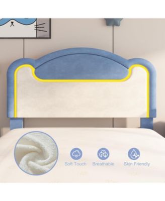 Full Size Upholstered Bed Frame with LED Lights, Fabric Headboard, Princess Platform Bed, Wood Slats, No Box Spring with Drawer