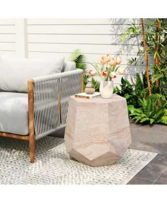 Lightweight Concrete/Travertine Hexagonal Side Table