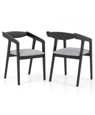 2 PCS Wooden Dining Chair w/ Rubber Wood Frame Armrests Padded Cushion