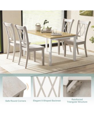 Solid Wood Dining Chair Set of 4 Armless Kitchen Chairs w/ Rubber Wood Frame Cross Back
