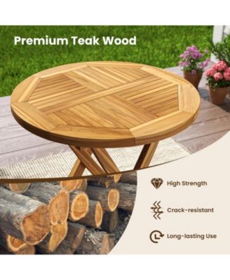Patio Teak Wood Dining Table 27.5'' Round Side Table w/ Slatted Tabletop