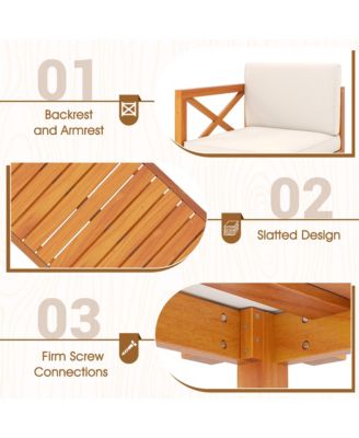 5 PCS Acacia Wood Patio Chaise Lounge Chair Set w/ 2-Tier Coffee Table Cushions