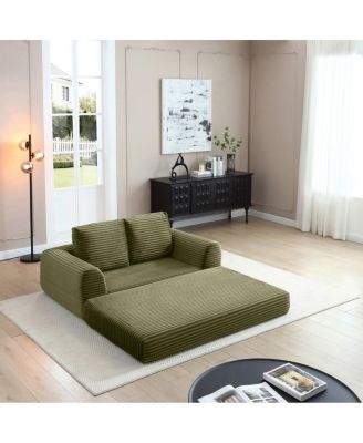 2-in-1 Folding Convertible Sofa Bed, Modern Corduroy Sleeper Couch with 2 Pillows