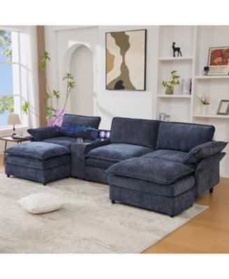 U Shaped Modular Sectional Sofa with Storage, Charging, Speakers & More