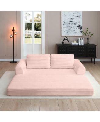 2-in-1 Folding Convertible Sofa Bed, Modern Corduroy Sleeper Couch with 2 Pillows