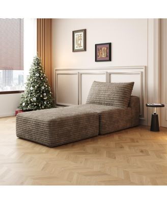 Camel Plush Corduroy Sofa Bed, Convertible Sleeper Chair with Pillow