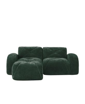  L-shaped Boneless Sofa, Soft Velvet, Tufted, 32D Sponge, No Assembly