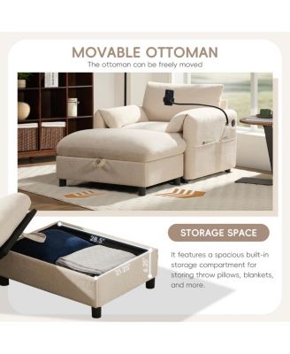 37" Sofa with Storage Ottoman, Phone Holder, Charger, Pockets, Chenille Armchair