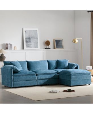 103" Chenille Modular Sectional Sofa with Deep Seat & Movable Ottoman