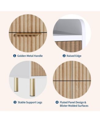  Fluted Double Dresser for Bedroom, Curved Wooden Chest with Metal Handles & Wide Storage