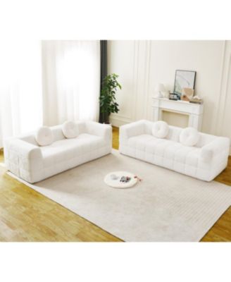 Modern Boneless Couch with Two Circular Throw Pillows, Checkered Design