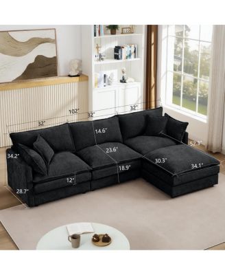  Modular Sectional Sofa, 102" L-Shaped Couch Set with Movable Ottoman