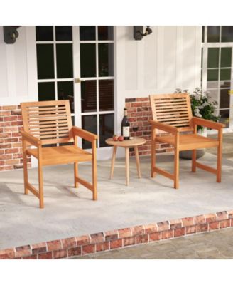Patio Chairs Set of 4 Outdoor Wooden Dining Chairs w/ Inclined Backrests