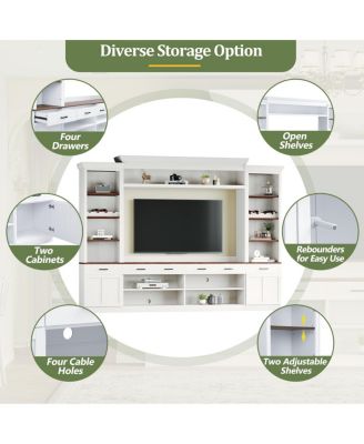 Farmhouse 4-Piece Entertainment Center with Bookshelf, Walnut TV Stand