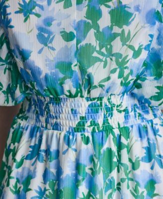 Women's Flutter-Sleeve V-Neck Smocked Waist High-Low Midi Dress