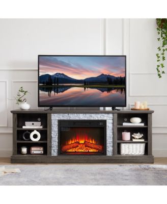70" TV Stand with Faux Stone Surround and 23" Fireplace Insert.
