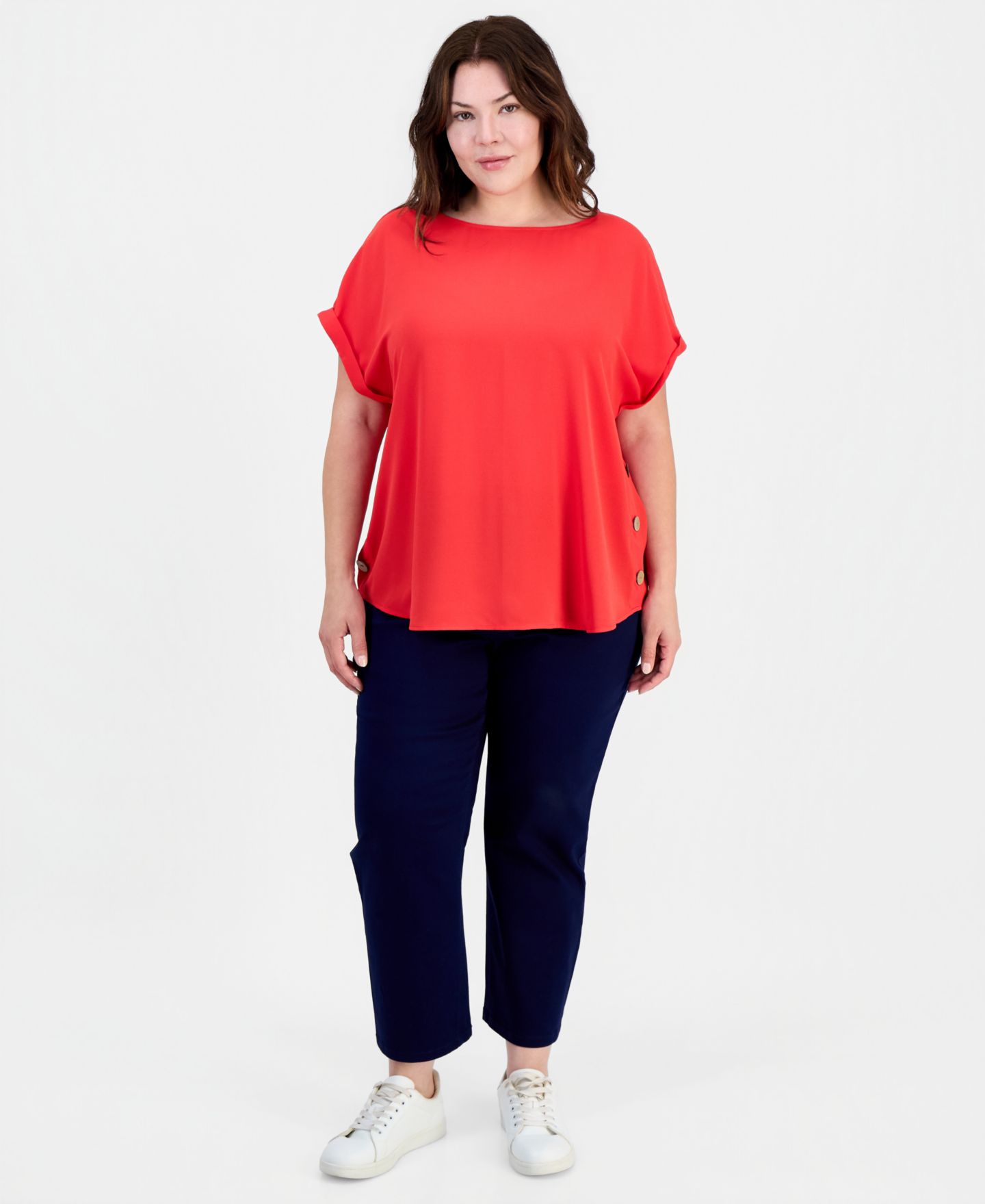 Женский топ Jones New York Plus Size Button-Trim Short-Sleeve, цвет: Rouge — фото 2
