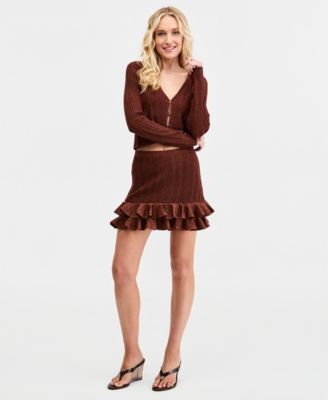 Women's Ruffle-Hem Metallic-Knit Mini Skirt, Macy's Exclusive 