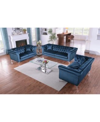  Chesterfield Stanford sofa, AZURE blue, tufted, scroll arm