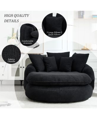 Oversized Oval Upholstered Bean Bag Sofa with 5 Pillows & Wrap Around Backrest