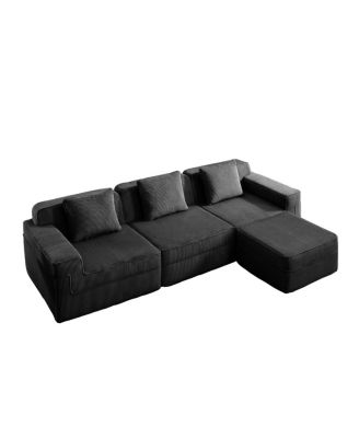 Modular 3 Seat L Shape Sectional Sofa, Cloud Couch with Ottoman