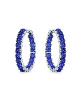 Fancy Cubic Zirconia Princess Cut CZ Inside Out Hoop Earrings Plated