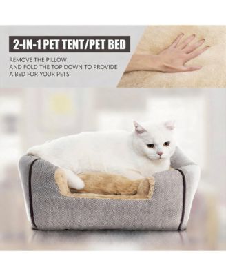 Foldable Cat Bed Cave Tent with Removable Washable Pillow Durable Scratch Resistant for Indoor Cats Kittens Pets
