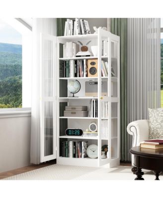 6-Shelf Standard Bookcase Bookshelf with 2-Glass Door