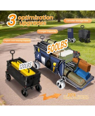 Heavy Duty Utility Wagons, Extra Long Large Foldable Wagon with Opened Tailgate and All-Terrain Wheels, 500lbs Capacity for Beach