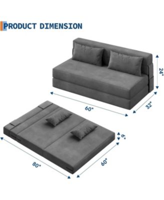 Folding Sofa Bed Convertible Sleeper Chair with Pillows, Corduroy Fabric, Floor Couch for Living Room