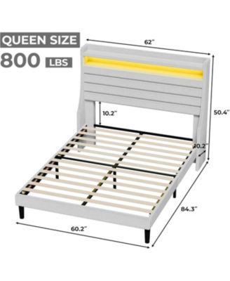Queen Bed Frame Charging Station Led Lights Upholstered Platform Headboard No Box Spring Easy Build