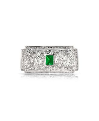 Art Deco Style Filigree Red Emerald Cubic Zirconia CZ Rectangle Cocktail Brooch Pin