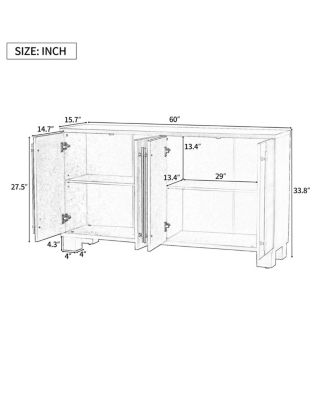 Taupe Wood Sideboard Cabinet with Adjustable Shelves & Gold Handles