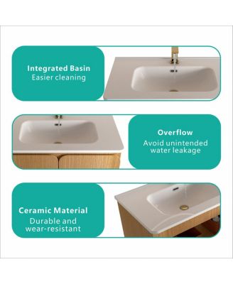 30" Light Oak Bathroom Vanity with Sink, Soft Closing Drawers and Large Storage Cabinet for Modern Bathrooms, Wall/Floor Mount-Sillysis