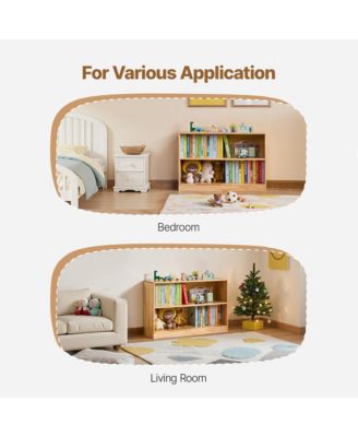 Wooden Toy Storage Organizer, 2-Tier Kids Display Storage Bookshelf for Living Room, Entryway, Preschool, Nursery