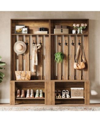 Hall Tree with Shoe Bench and Shoe Storage, 70.8" Tall Freestanding Coat Rack with Hooks