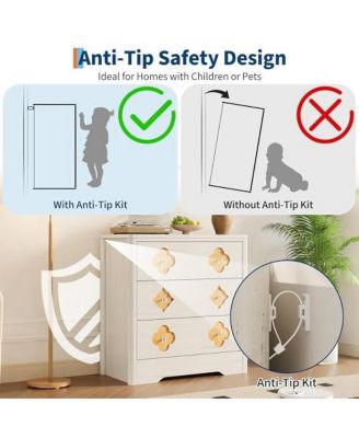 Dresser for Bedroom, Chest of Dressers 30.4" Tall Dresser for Closet with 3 Decorative Drawer Front Boho Night Stand Large Clothes Storage