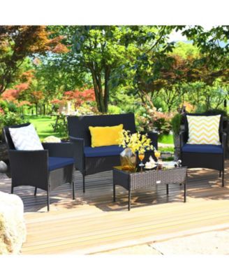8 PCS Patio Rattan Furniture Set Cushioned Sofa Coffee Table Backyard Porch