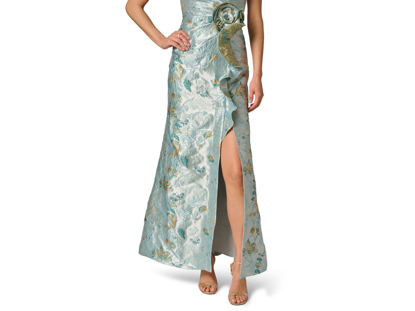 Женское платье Adrianna Papell Petite One-Shoulder Gown, цвет: Синий разноцветный — фото 3